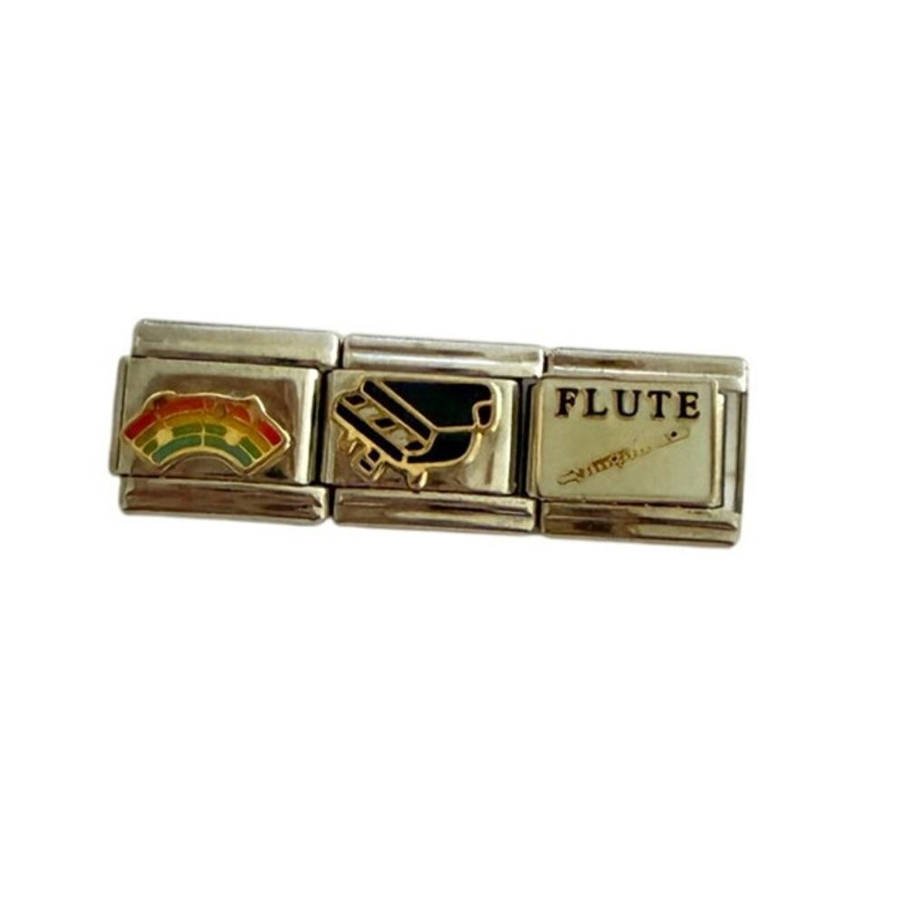 Rainbow Music Notes Piano Flute 9mm Silver Stainless Steel Italian Charm Y2K NEW